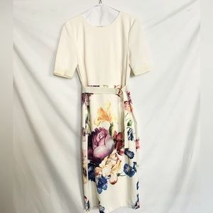 Ted Baker London Cream Midi Dress with Floral Print
